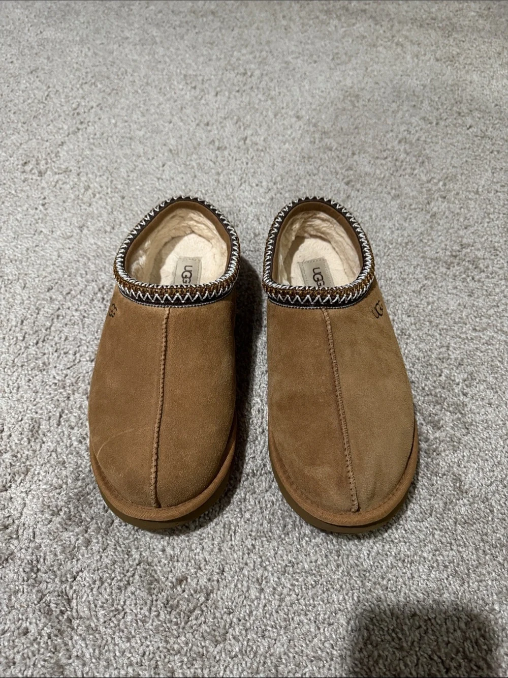 UGG womens 12 or mens 10 Tasman Suede Slip-On Slippers in Chestnut